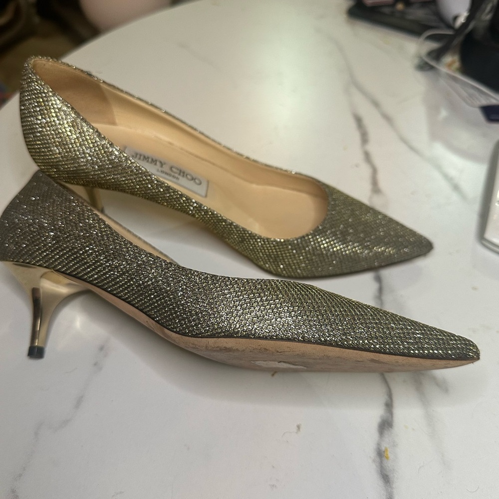 Jimmy Choo Glittering Gold Heels - Picture 3 of 7